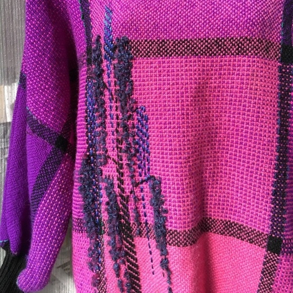 WOVEN WOOLIES Sweater Hand Woven Pullover 100% Wool Pink Purple Wendy Vecchi - Picture 2 of 5